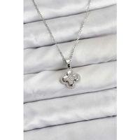 316L Çelik Zincir Gümüş Renk Zirkon Taşlı Yonca Model Kadın Kolye