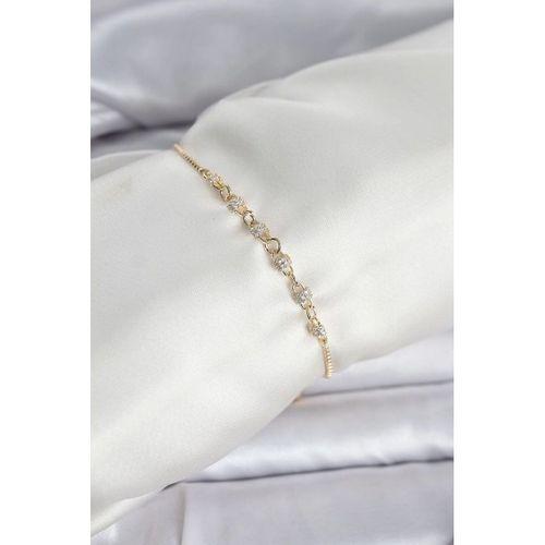 Gold Renk Zincir Model Zirkon Taşlı Pirinç Asansörlü Kadın Bileklik