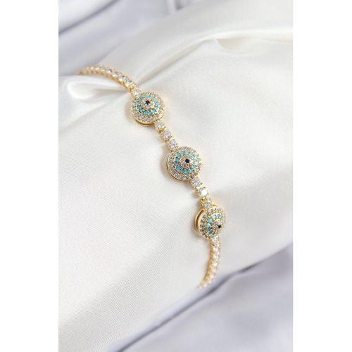 Pirinç Zirkon Taşlı Nazar Model Gold Renk Kadın Bileklik