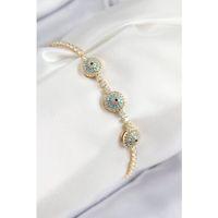 Pirinç Zirkon Taşlı Nazar Model Gold Renk Kadın Bileklik