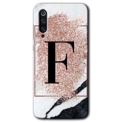 Potkal Hediye Fabrikası Xiaomi Mi 9 SE Kılıf HD Desen Baskılı Arka Kapak - Pembe Mermer Desenli F Harfi