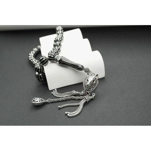 Oltu Taşı Basık  Model On İkili Karpuz Dilimi İşlemeli Tespih