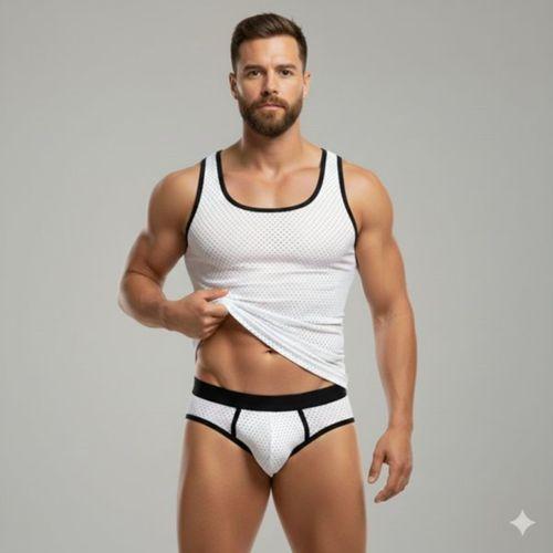 Beyaz Delikli Kumaş Tank Top Slip Takımı