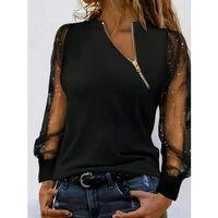 Kadın Uzun Kollu Asimetrik Fermuar Detaylı Viskon Iki Iplik Bluz