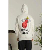 Erkek Oversize Üç İplik Kapüşonlu Sweatshirt –Sırt Ve Ön Baskılı, Kanguru Cepli, Rahat Kalıp Maskot Desenli Model - Siyah Beyaz