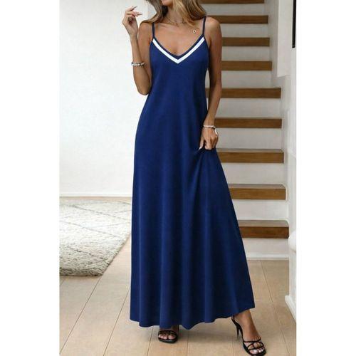 Kadın Ip Askılı V şerit Yakalı Uzun Viskon Elbise