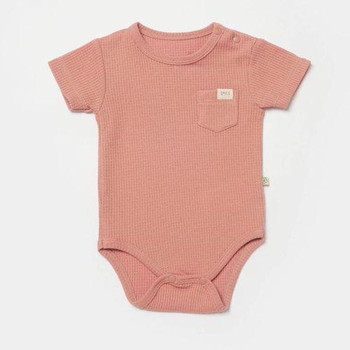 Bibaby Bibaby Biorganic Waffle Smile Kısa Kol Bebek Body 56987 Red-Brown