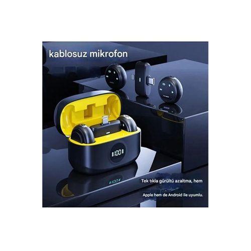 Kablosuz Profesyonel İkili Yayın Yaka Mikrofonu Şarj Kutu Mıknatıslı Typce Lightning Çıkış Mikrofon