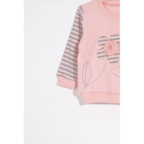 Kelebekli Çiçek Nakışlı Pamuklu 2'li Kız Bebek Takımı