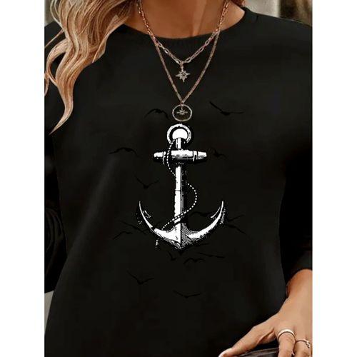 Kadın Uzun Kollu Bisiklet Yaka Desenli Viskon Iki Iplik Bluz