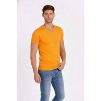 Erkek T-Shirt V Yaka Slim Fit Dar Kesim Likralı Tişört Günlük Basic Body - Sarı