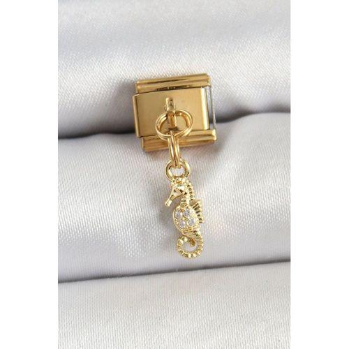 316L Çelik Sallantılı Zirkon Taşlı Çiçek Model Gold Renk Nomination Charm