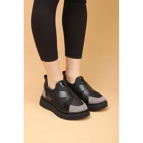 Nesica Siyah-Gri Renkli Süet Deri Lastikli Paraşüt Kumaş Yürüyüş Ayakkabı