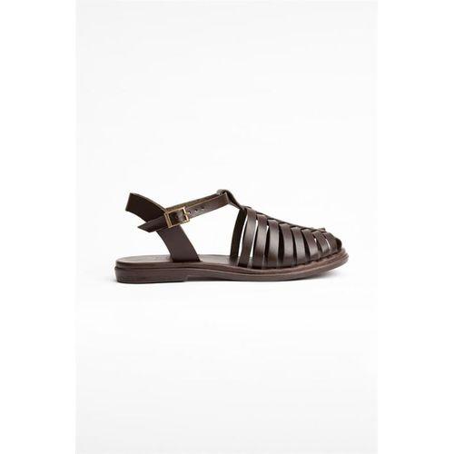 Bodrum Kemer Detay Hakiki Deri Kadın Sandalet 4822 Kahve Khv