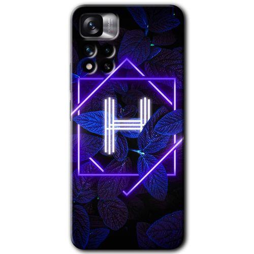 Redmi Note 11 Pro Plus 5G Kılıf HD Desen Baskılı Arka Kapak - Dark Neon Yaprak H Harfi + Kırılmaz Cam