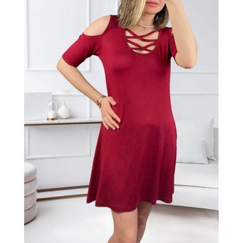 Dekolteli Bağcık Detay Viskon Kumaş Elbise