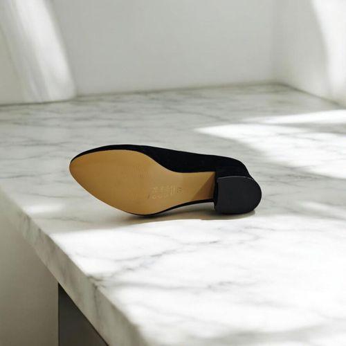 Fiyra 7028 Siyah Süet 5cm Kare Topuklu Bayan Stiletto Ayakkabı