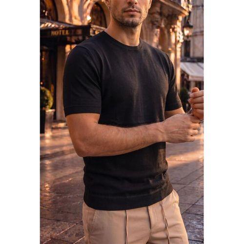 Kwon Bisiklet Yaka Basic Kısa Kollu İnce Triko Erkek T-Shirt - Siyah