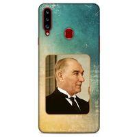 Samsung Galaxy A20s Kılıf Atatürk (27) Tasarımlı Kılıf Sarı Yeşil