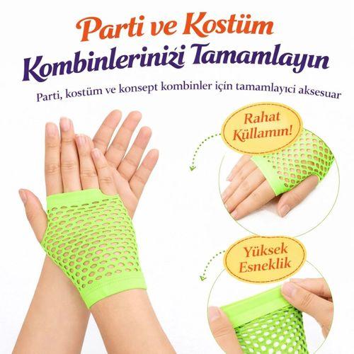 Retro Neon Yeşil File Parmaksız Kısa Eldiven 11 Cm