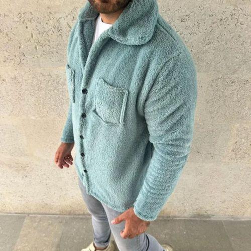 Erkek Pelüş Polar Hırka Gömlek Yakalı İlik Düğmeli Göğüs Cepli Yumuşak - Bebe Mavisi