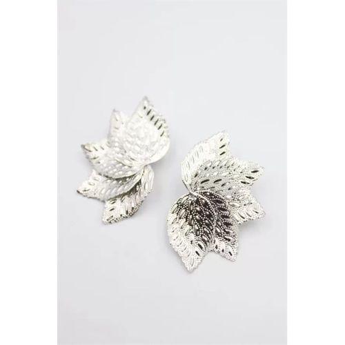 Metal Yaprak Küpe - Gümüş