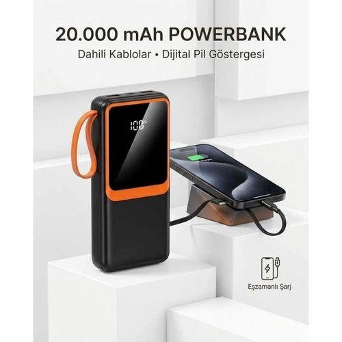 20000 Mah Dijital Ekranlı Powerbank Çoklu Bağlantı Uçlu Taşınabilir Yedek Batarya
