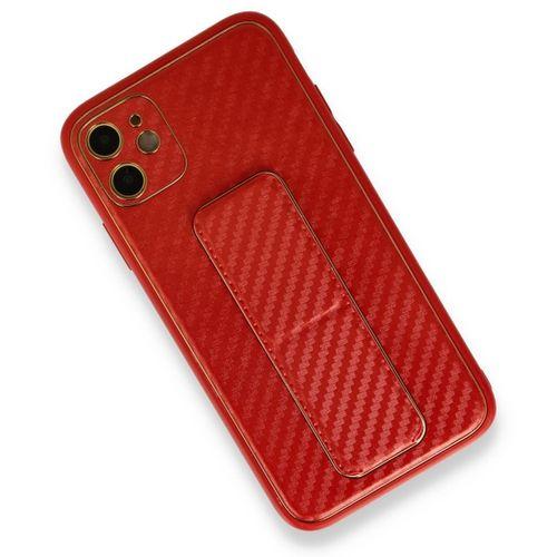 iPhone 12 Kılıf Coco Karbon Standlı Kapak  - Kırmızı