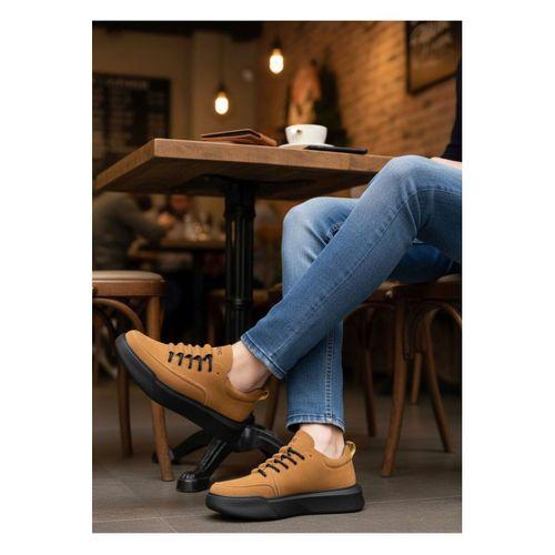 BA0332 Merdiven Desen Bağcıklı Erkek Yüksek Taban Taba Süet Siyah Taban Spor Ayakkabı
