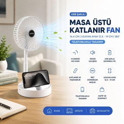 USB Şarjlı Katlanır Masaüstü Vantilatör (16.4 Cm)