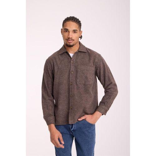 Frankel Kaşe Kumaş Tek Cepli Relaxed Fit Erkek Gömlek - Koyu Bej
