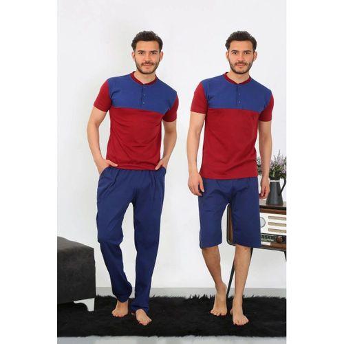 Erkek Penye 3'lü Parlamentmavi Parçalı Pijama Takımı