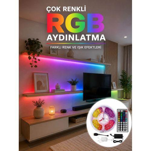 5 Metre Kumandalı Rgb Led Şerit 5050 Smd 54 Led m Renk Değiştiren Ambiyans Aydınlatma