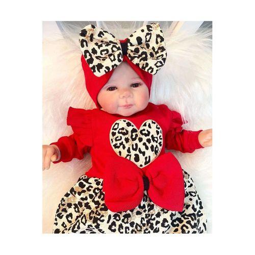 Leopar Desenli Fiyonklu % 100 Pamuk Kız Bebek Tulum