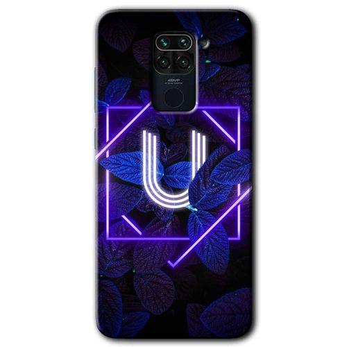 Xiaomi Redmi Note 9 HD Baskılı Kılıf + 9D Tam Ekran Koruyucu - Dark Neon Yaprak U Harfi