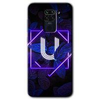Xiaomi Redmi Note 9 HD Baskılı Kılıf + 9D Tam Ekran Koruyucu - Dark Neon Yaprak U Harfi
