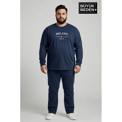 Erkek Büyük Beden Milano İtalia Baskılı 2 İplik Bisiklet Yaka Tişört SPR26BTS942-9