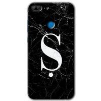 Potkal Hediye Fabrikası Honor 9 Lite HD Baskılı Kılıf + 9D Tam Ekran Koruyucu - Siyah Mermer Desenli Ş Harfi