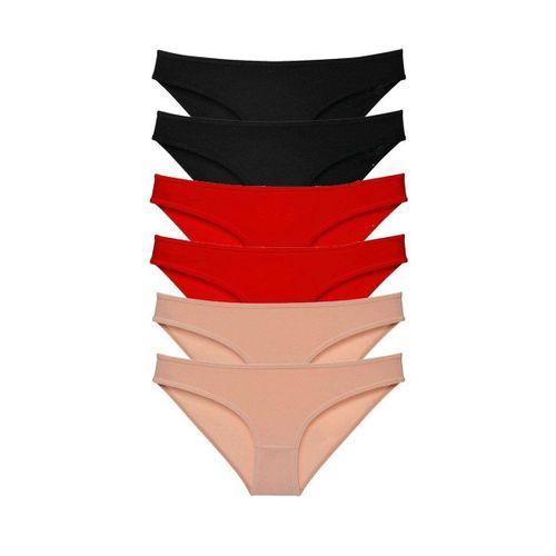 6 Adet Süper Eko Set Likralı Kadın Slip Külot Siyah Kırmızı Ten