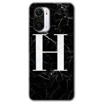 MRCİLETİSİM Xiaomi Redmi K40 Pro Kılıf HD Desen Baskılı Arka Kapak + Temperli Cam - Siyah Mermer Desenli H Harfi