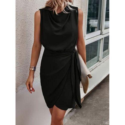 Kadın Sıfır Kollu Degaje Yakalı Yandan Bağlamalı Aerobin Elbise