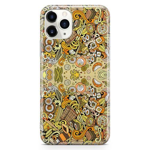 Apple iPhone 11 Pro Max Kılıf Japon Yemekleri Doodle Arka Kapak Koruma Desenli Full Koruyucu