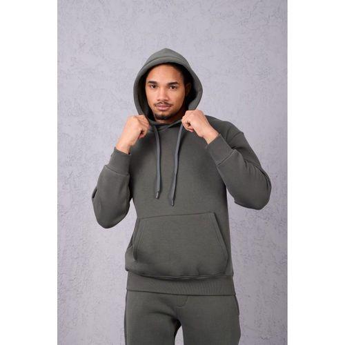 Şardonlu Kanguru Cepli Sweatshirt - 3 İplik Şardonlu Lastik Paça Erkek Eşofman Altı- Eşofman Takımı - Çam Yeşili