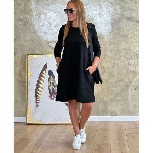 Kadın Uzun Kollu Bisiklet Yaka Cep Detay Etek Ucu Volanlı Iki Iplik Elbise