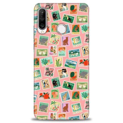 Huawei P30 Lite Kılıf HD Baskılı Kılıf - Pullar + Tam Ekran Koruyucu
