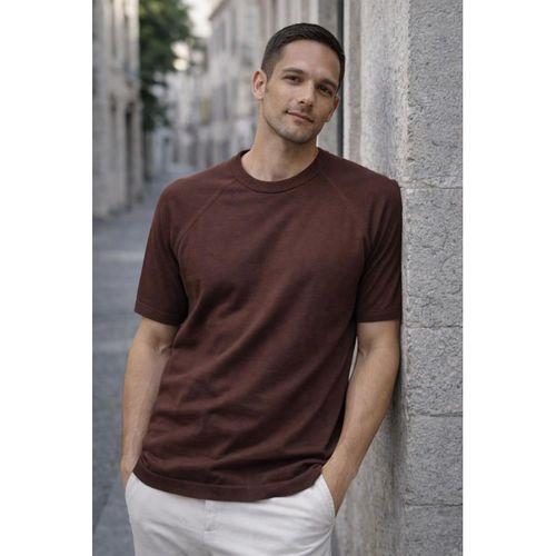 Beckett Reglan Kol İnce Triko Kısa Kollu Erkek T-Shirt - Kahve