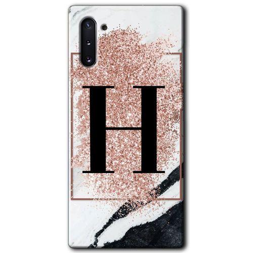 Galaxy Note 10 Kılıf HD Desen Baskılı Arka Kapak - Pembe Mermer Desenli H Harfi + Kırılmaz Cam