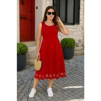 Kadın Kolsuz Etek Ucu Lazer Kesim çiçek Desenli Midi Boy Ithal Krep Elbise