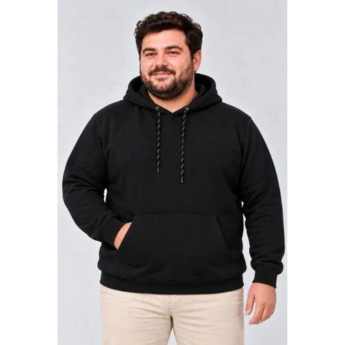 Erkek Battal Büyük Beden Üç İplik İçi Şardonlu Kapüşonlu Kanguru Cepli Kışlık Sweatshirt - Siyah