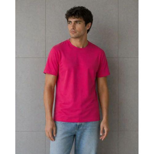 Erkek Basic Pamuklu Tişört Bisiklet Yaka Düz Renk Regular Fit T-Shirt - Fuşya